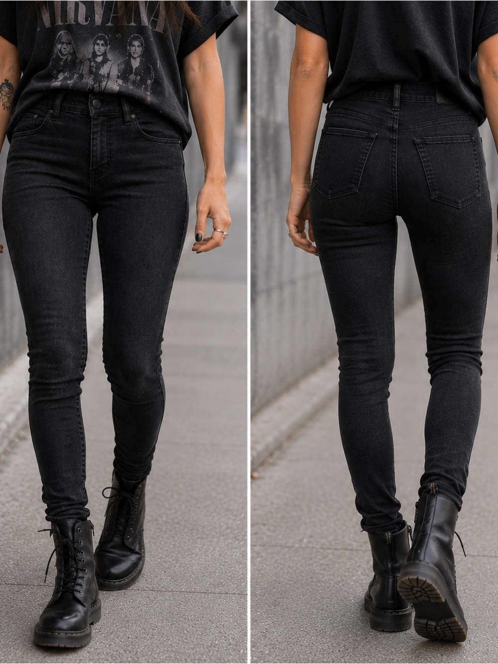 Frame Black Denim Skinny Jeans Sz 29 Grunge Cigarette Streetwear Edgy Punk